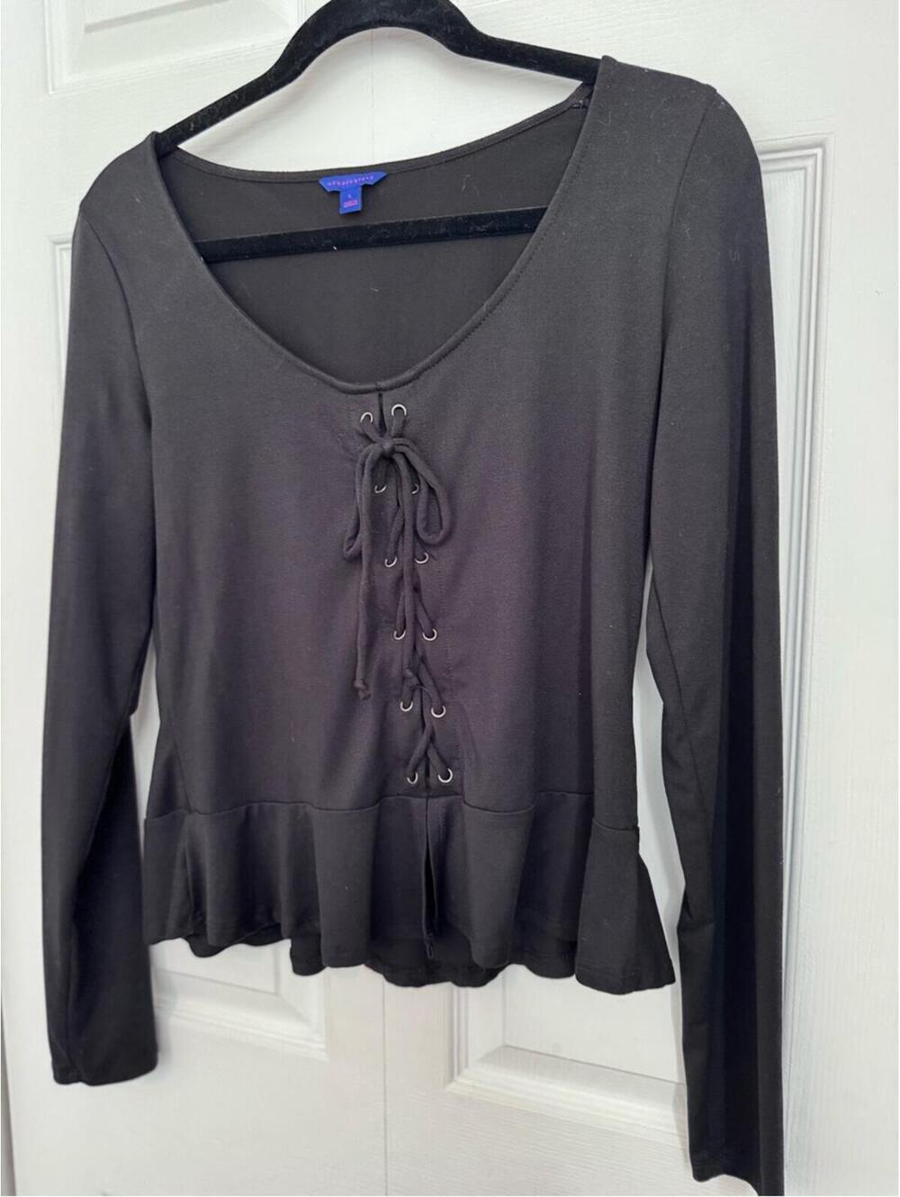 Aeropostale Black Long Sleeve Lace-Up Peplum Top